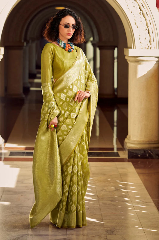 Green color tissue silk saree with blouse online