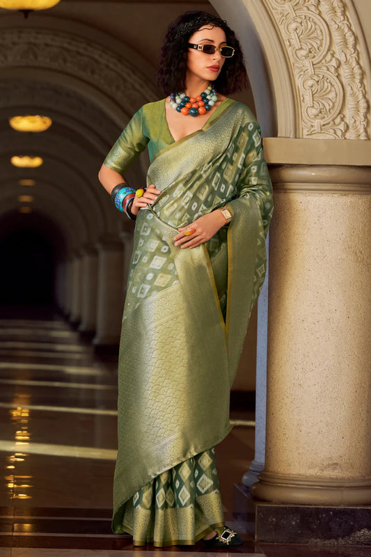 Green color tissue silk saree for wedding
