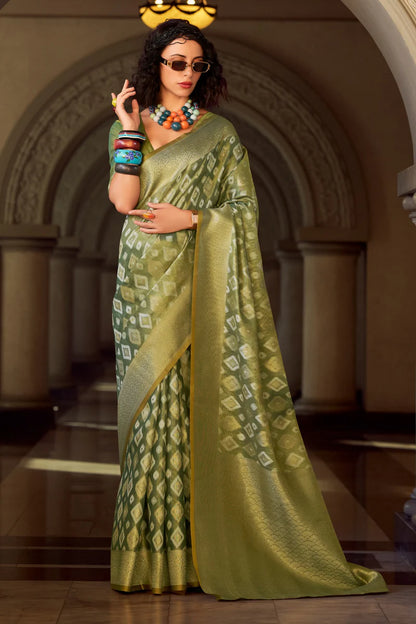 Green color tissue silk saree for women