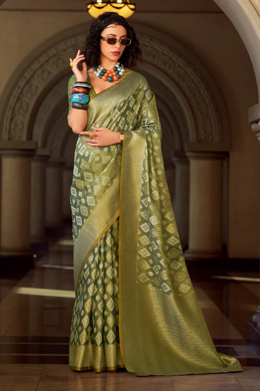 Green color tissue silk saree for women