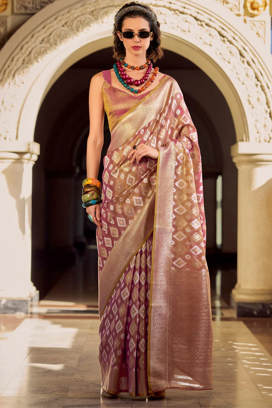 Onion color tissue silk saree for women