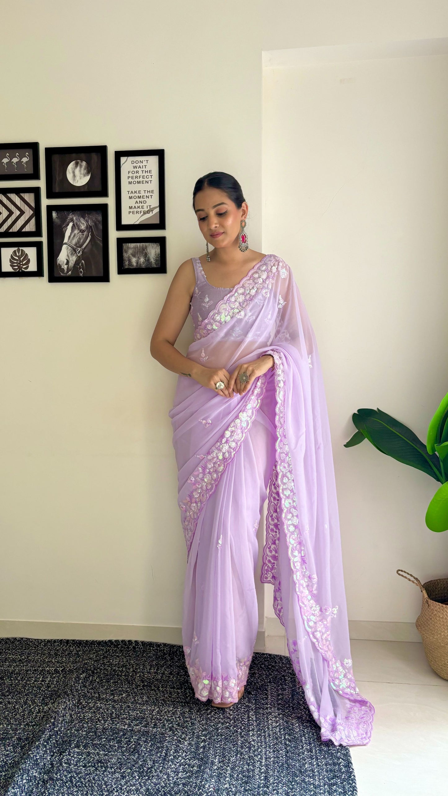 Purple color georgette saree for women with price
