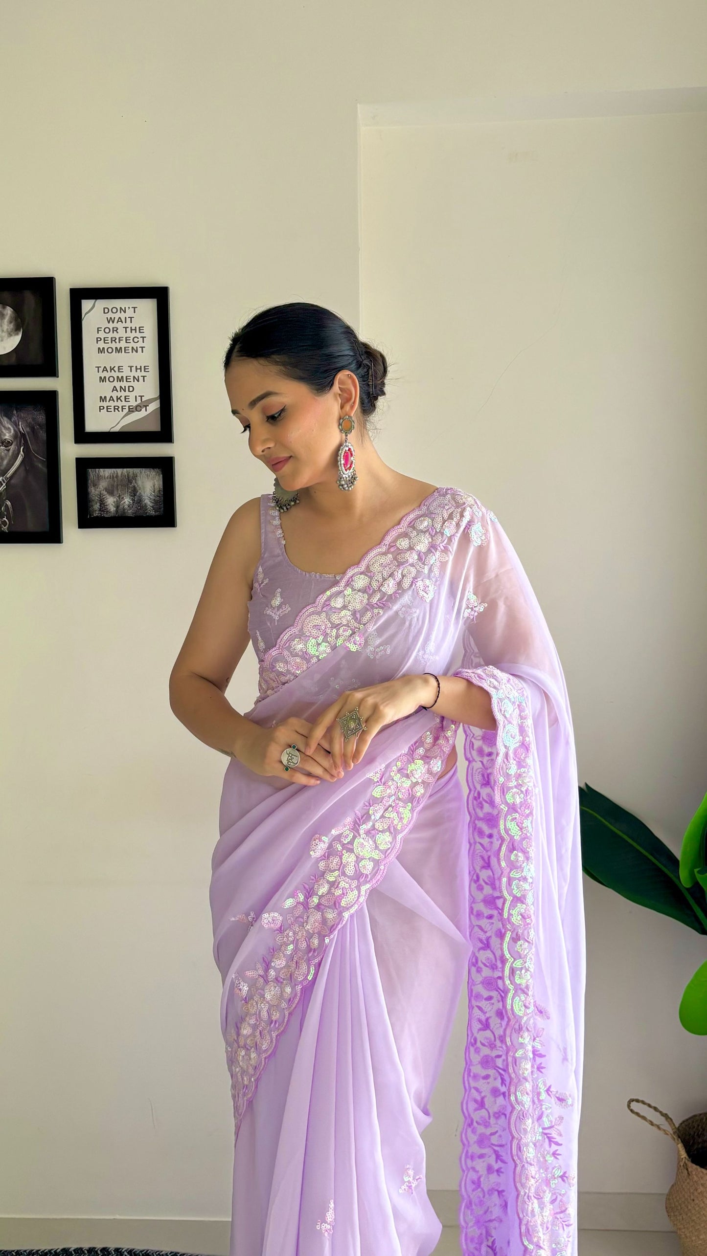 Purple color georgette saree for women
