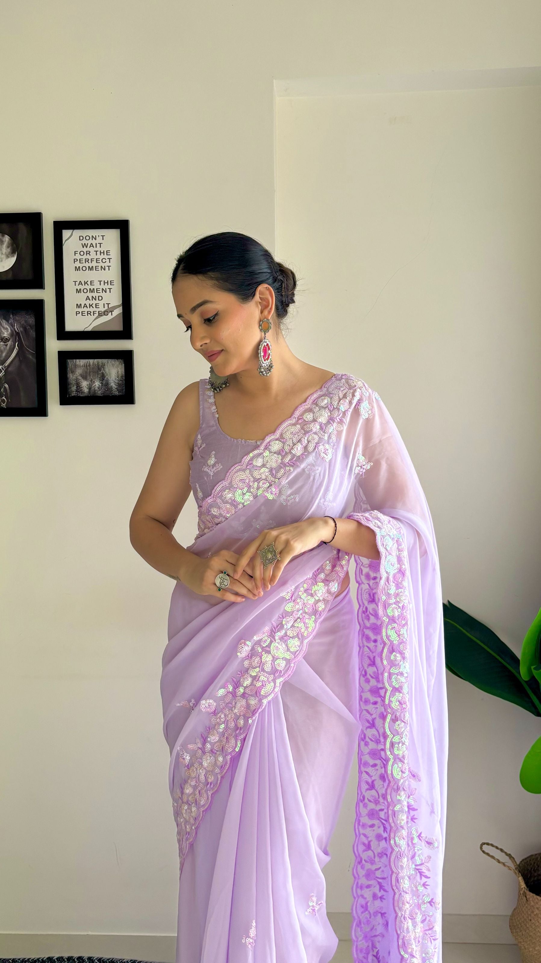 Purple color georgette saree for women
