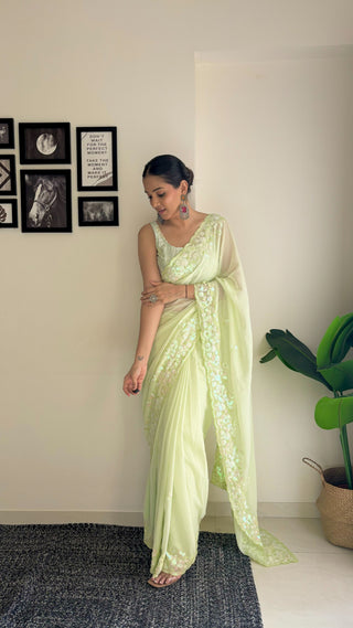 Pista colour Saree for Wedding
