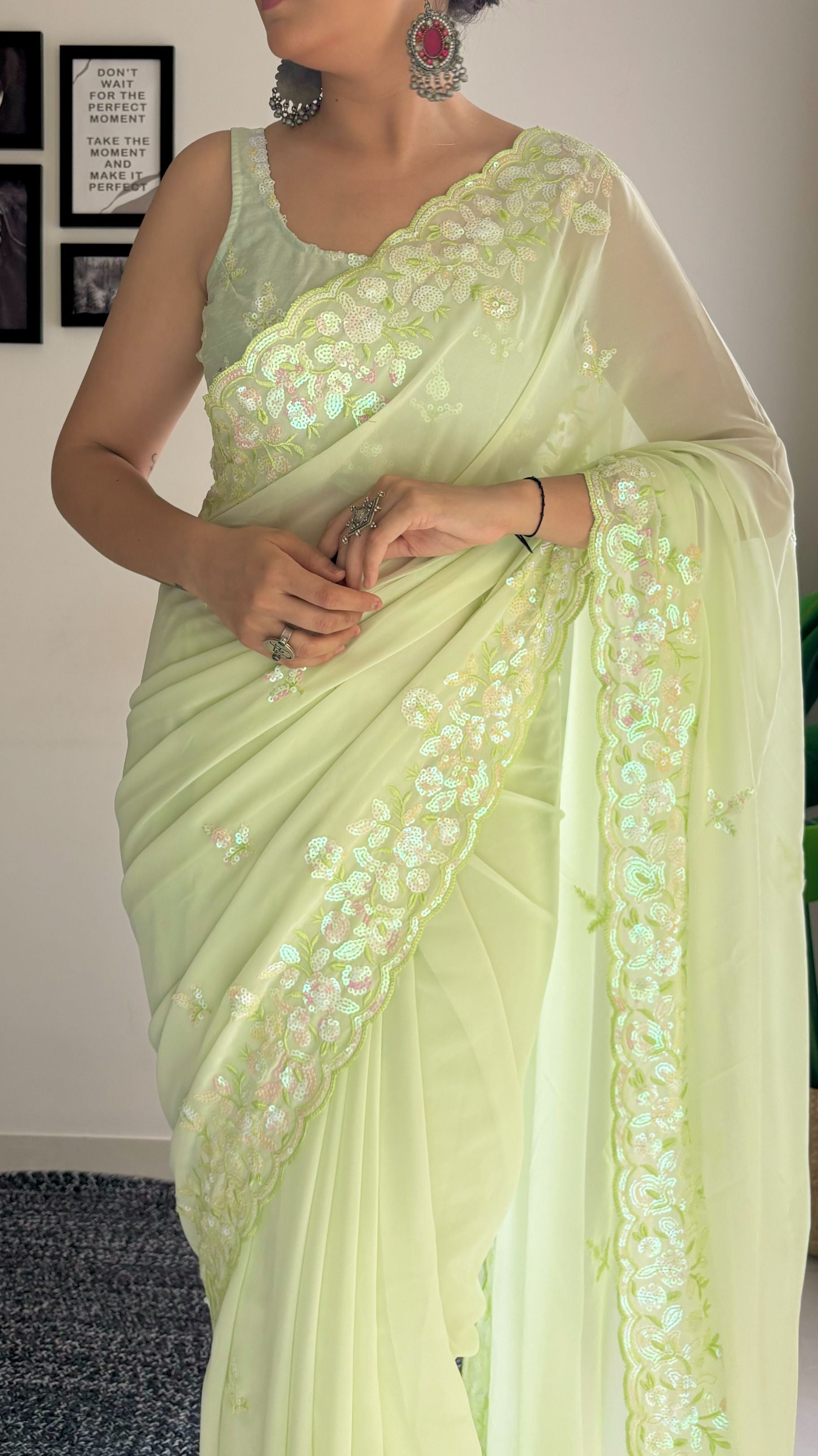 Pista color saree online shopping
