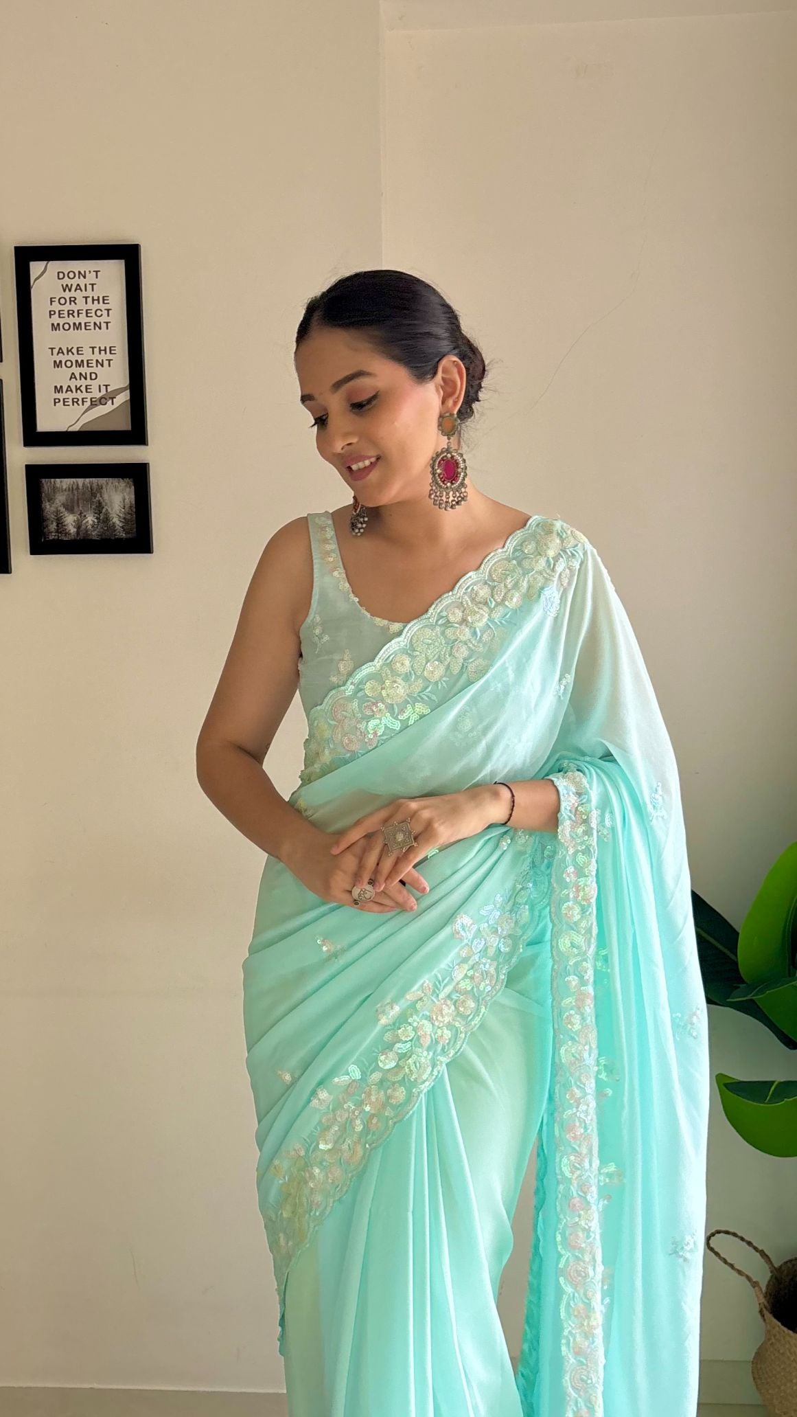 Sky blue Georgette Saree
