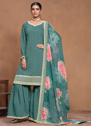 Rama tradition silk sharara suit for women