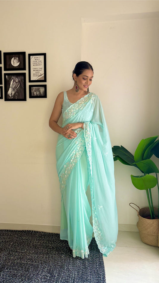 Blue georgette sarees Party Wear
