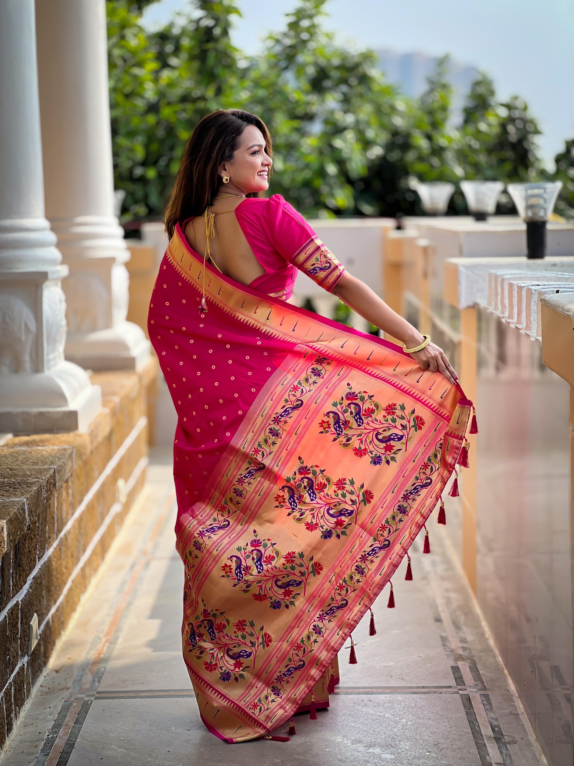 Pink color paithani silk saree with blouse