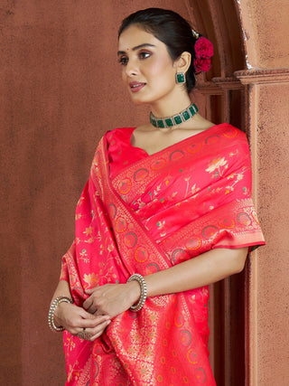 Pink banarasi saree Look With Jewellery
