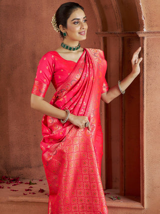 Pink Banarasi Silk Saree With Blouse images
