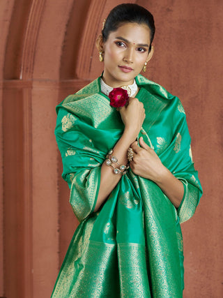 Green Banarasi Saree look
