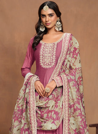 Heavy work pink color gown with dupatta images