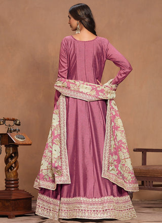 Pink embroidery work gown with online shopping