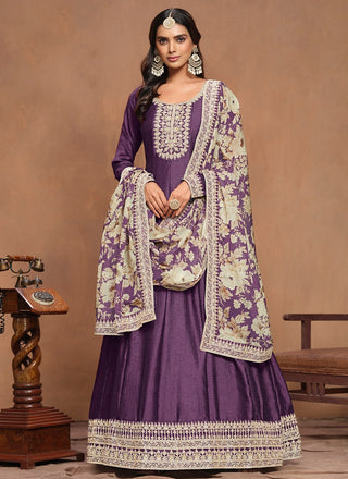 Purple Art silk gown with online shopping