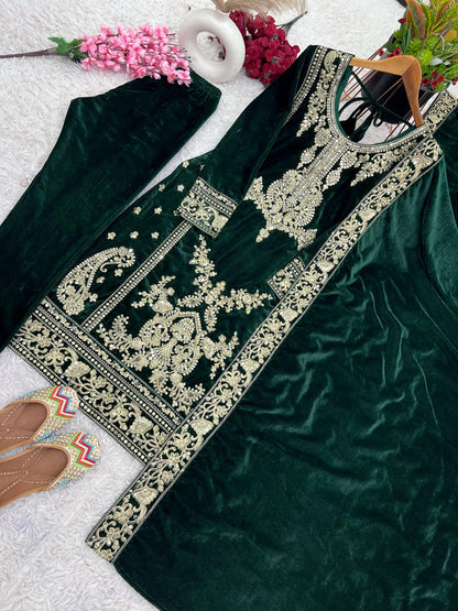 Black color viscose velvet salwar kameez with dupatta price