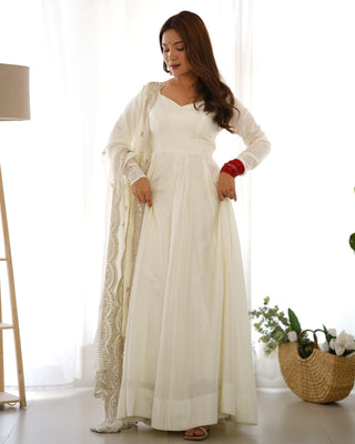 Long white silk gown for women
