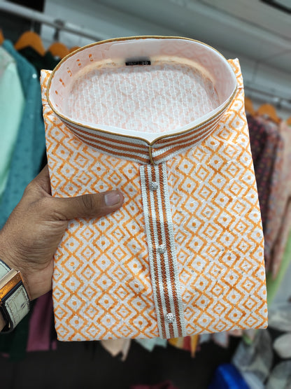 Orange color cotton kurta for mens