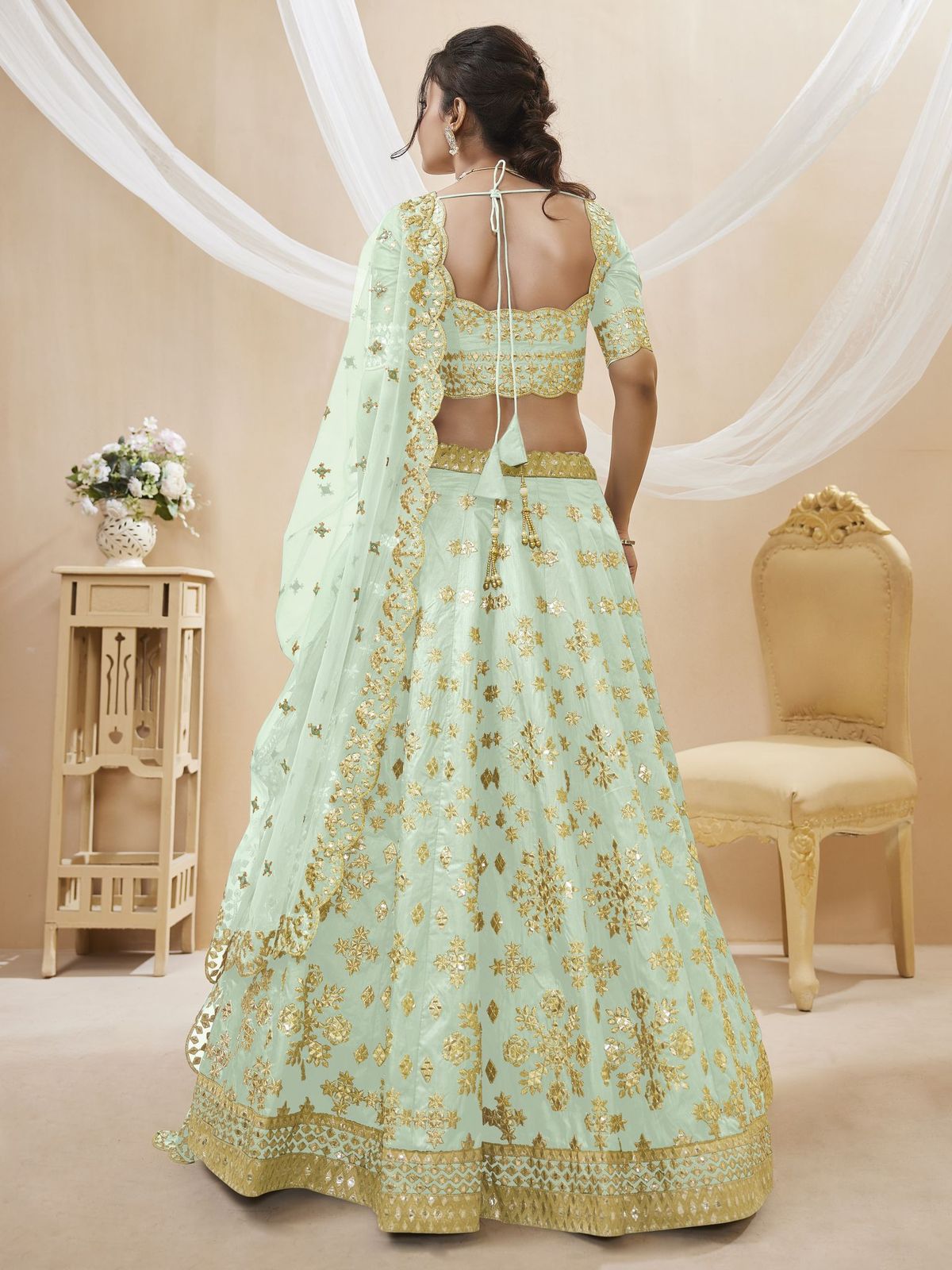 Art silk pista lehenga choli