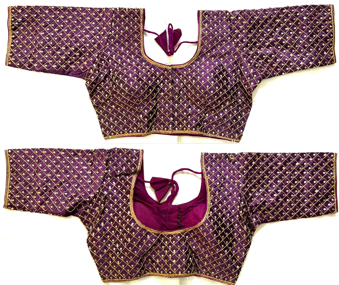 Wine color silk sequins work Blouse