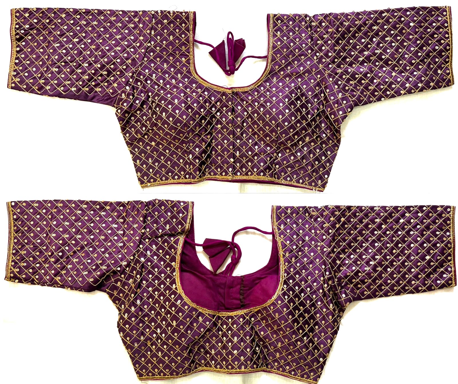 Wine color silk sequins work Blouse