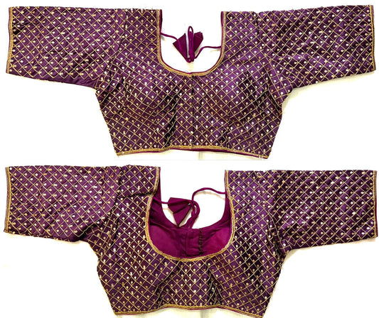Wine color silk sequins work Blouse