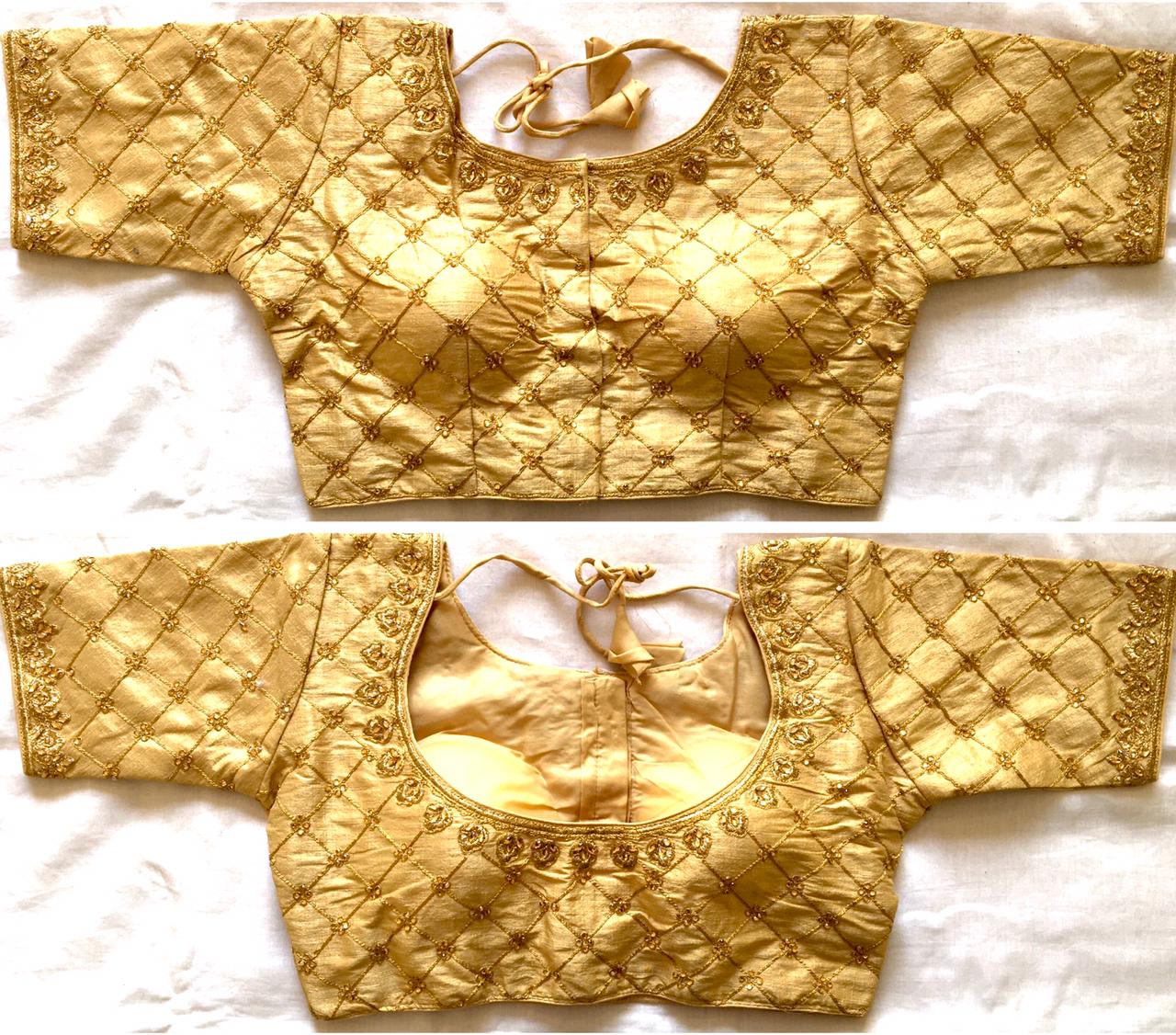 Beige color fentam silk readymade blouse for festive