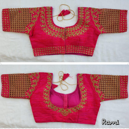 Rani pink color phantom silk blouse online shopping 