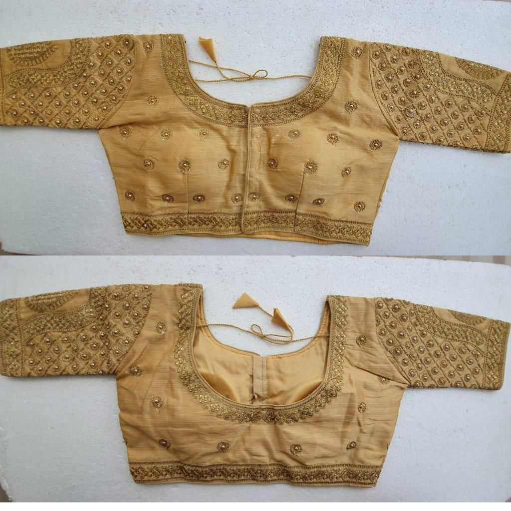 Beige color silk embroidery work blouse online shopping
