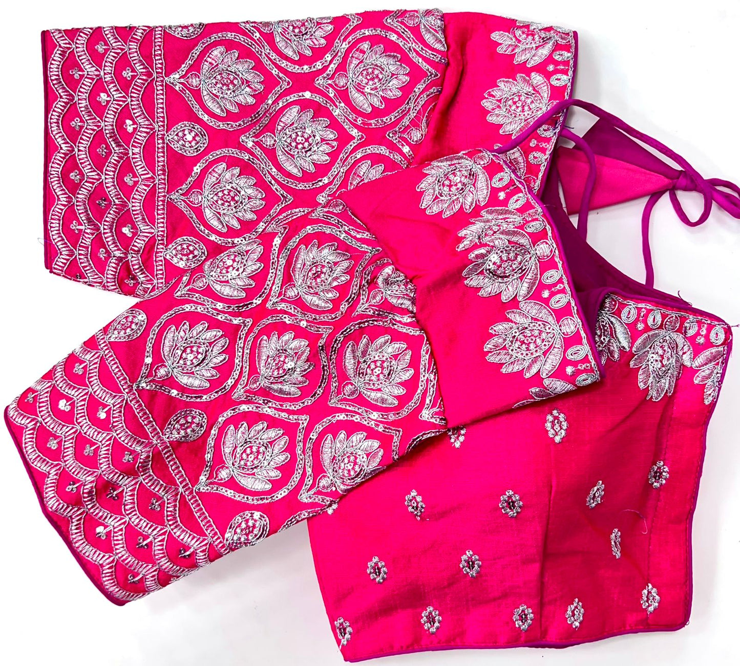 Pink color silk sequins work stitched blouse 