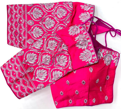 Pink color silk sequins work stitched blouse 