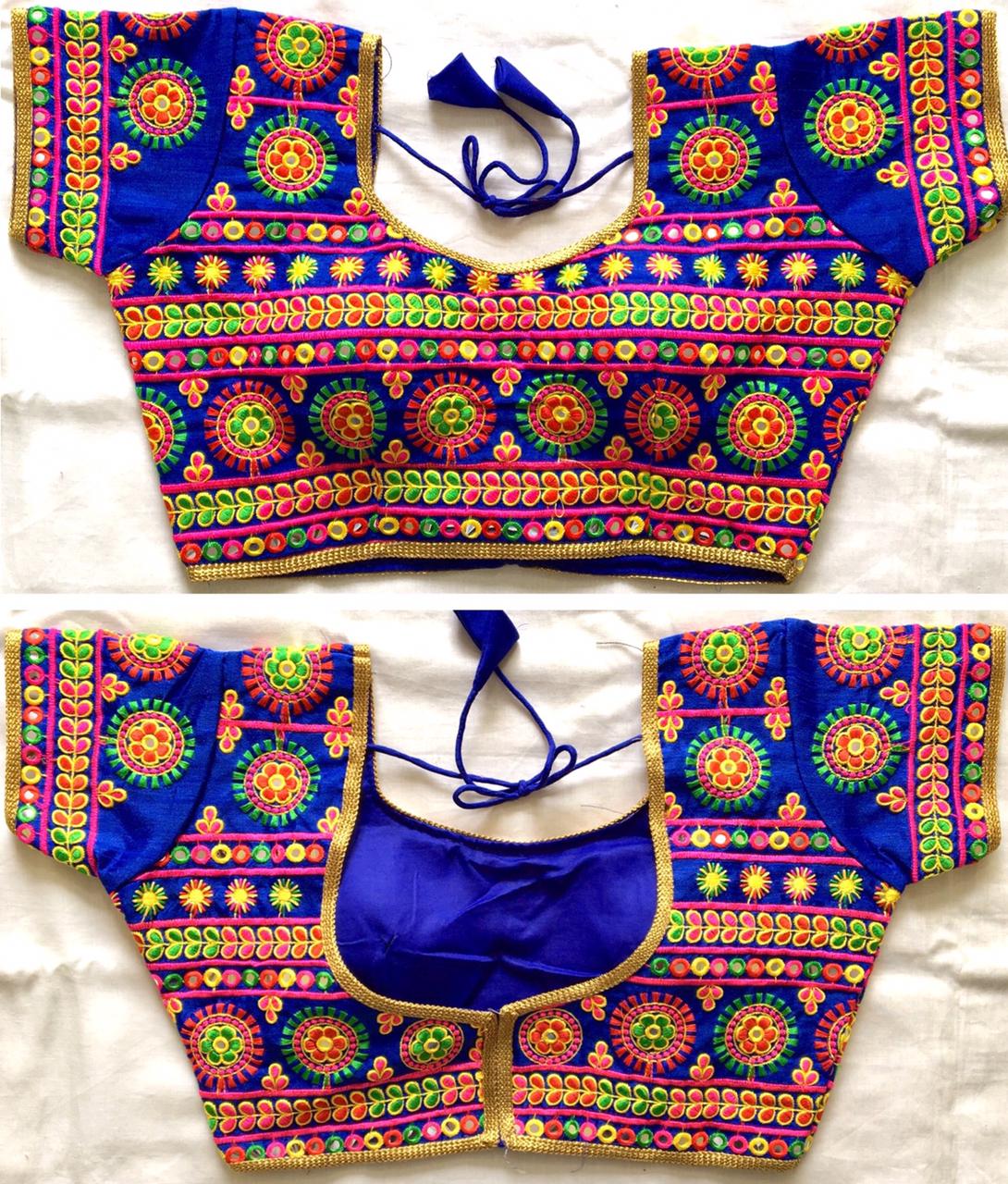 Blue color silk mirror work navratri blouse for women