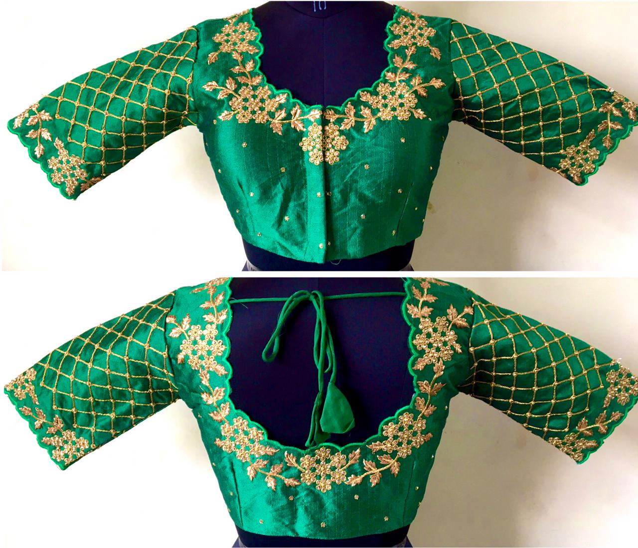 Dark green color silk hand work lehenga blouse 