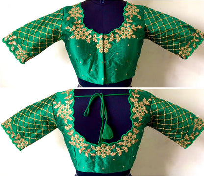 Dark green color silk hand work lehenga blouse 