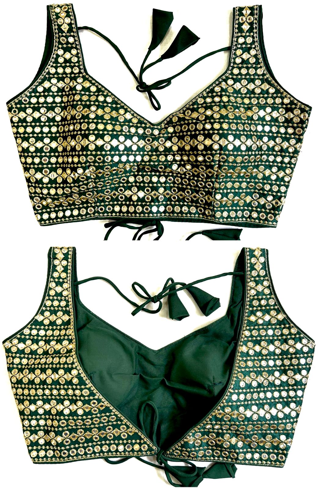 Dark Green Color mirror work blouse for online