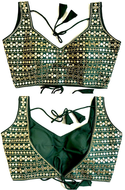 Dark Green Color mirror work blouse for online