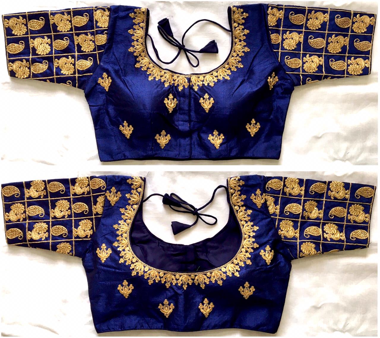 Navy Blue color phantom silk blouse for wedding party