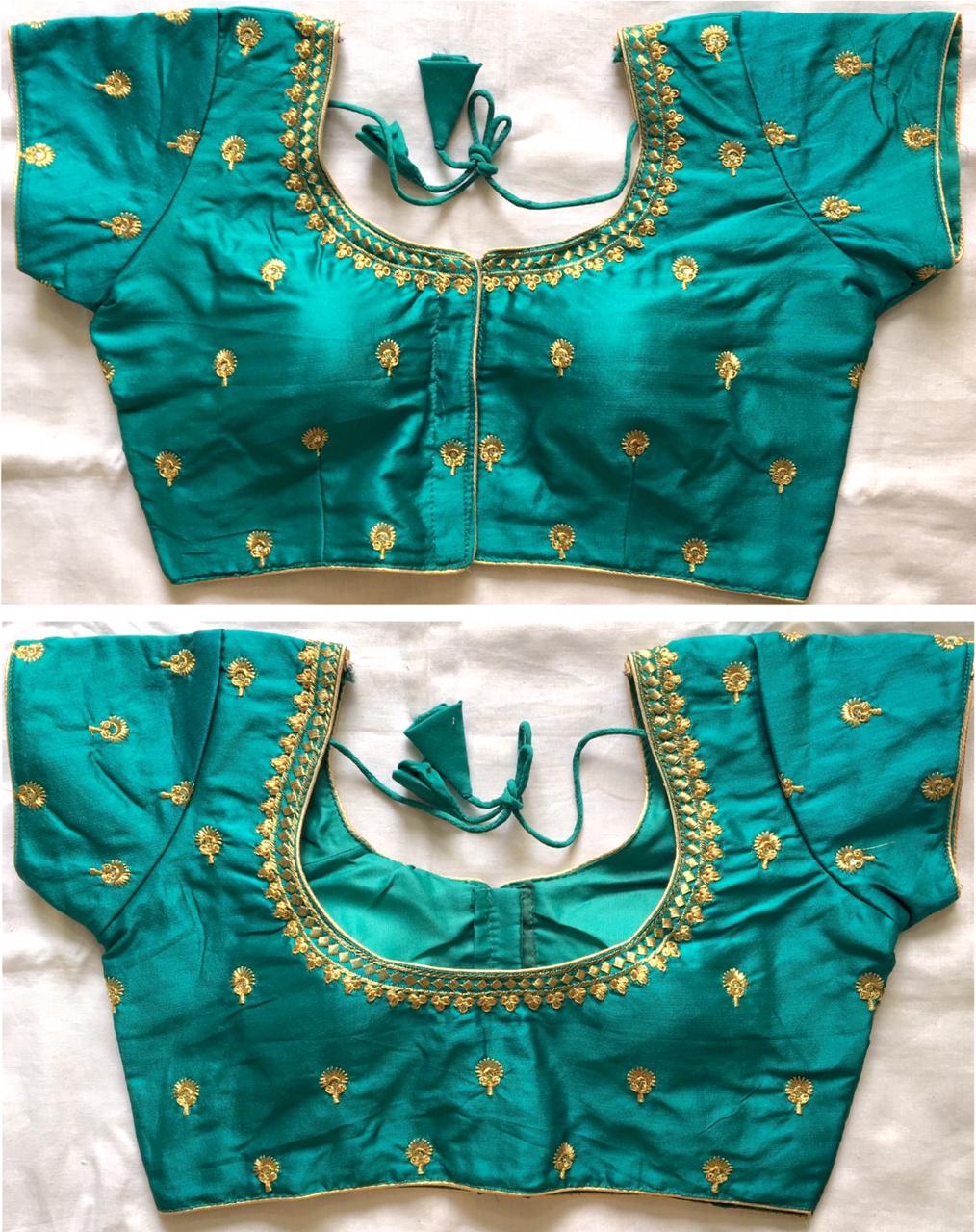 Rama color silk sequins work sarees blouse 