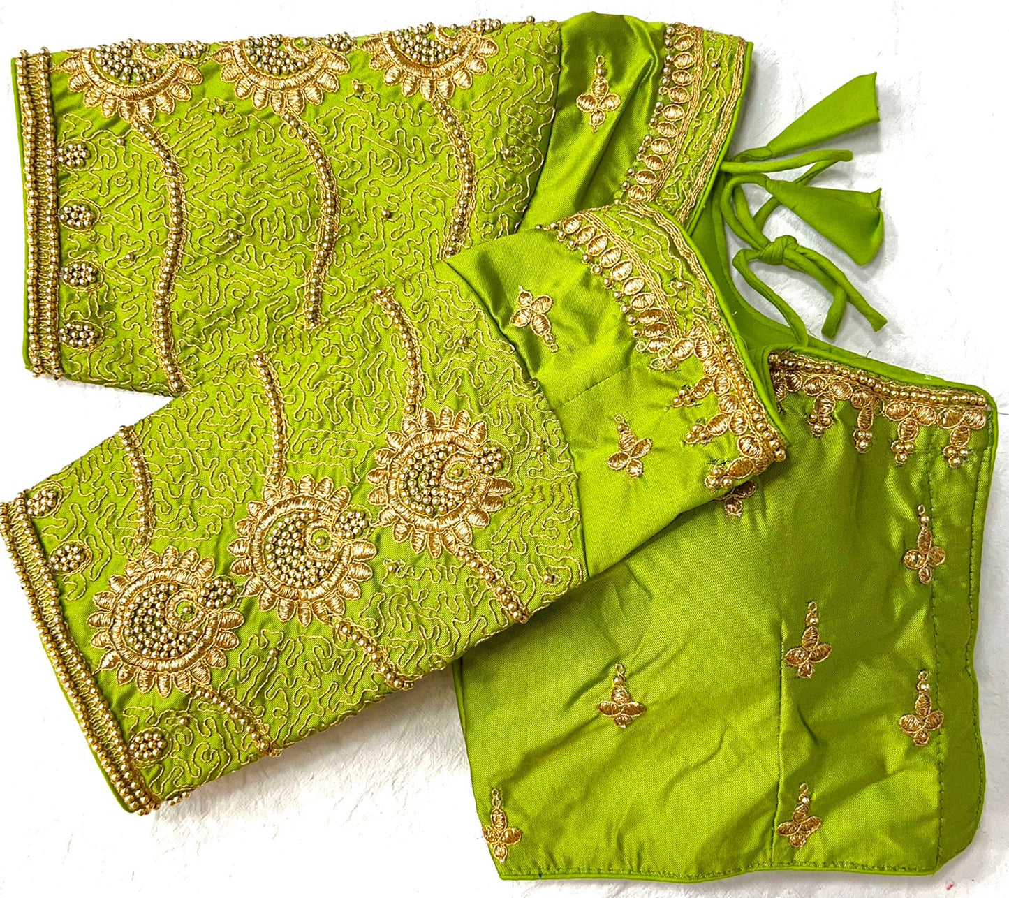 Parrot green color silk embroidery work blouse images