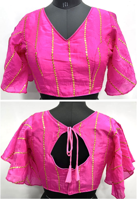 Pink color silk sequins work blouse 