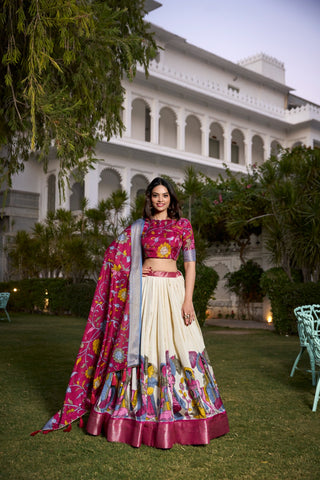 Off white color dola silk lehenga choli for women online shopping
