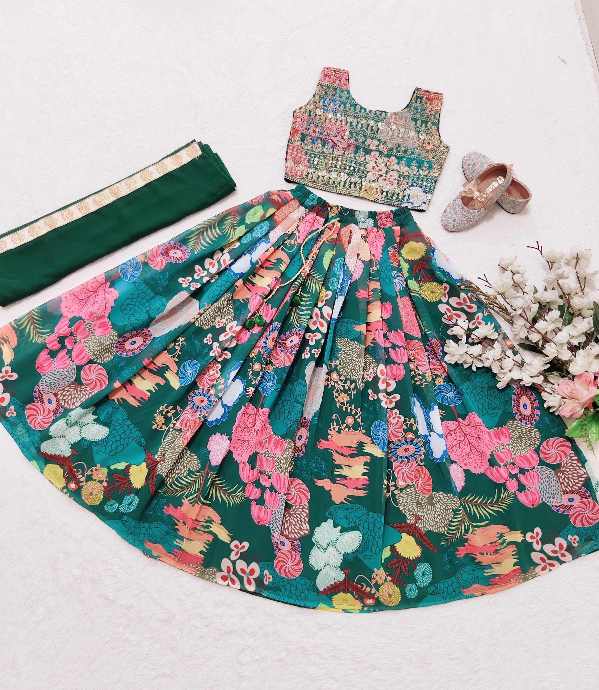 Multi color georgette printed lehenga choli for wedding 