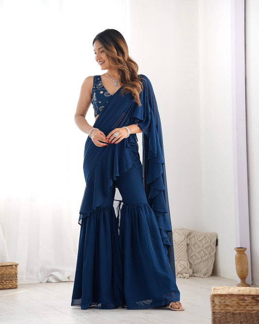 Blue color georgette saree