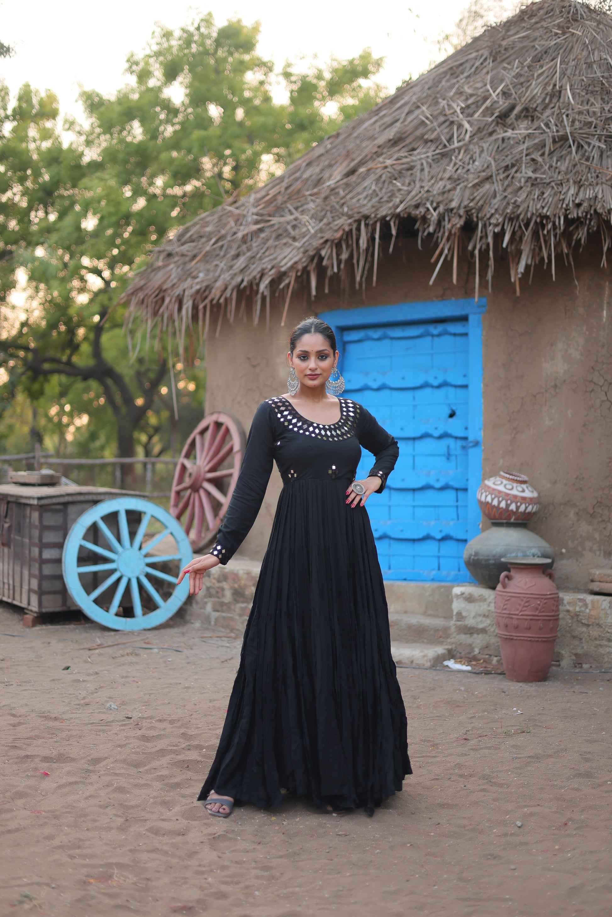 Black rayon navratri gown price
