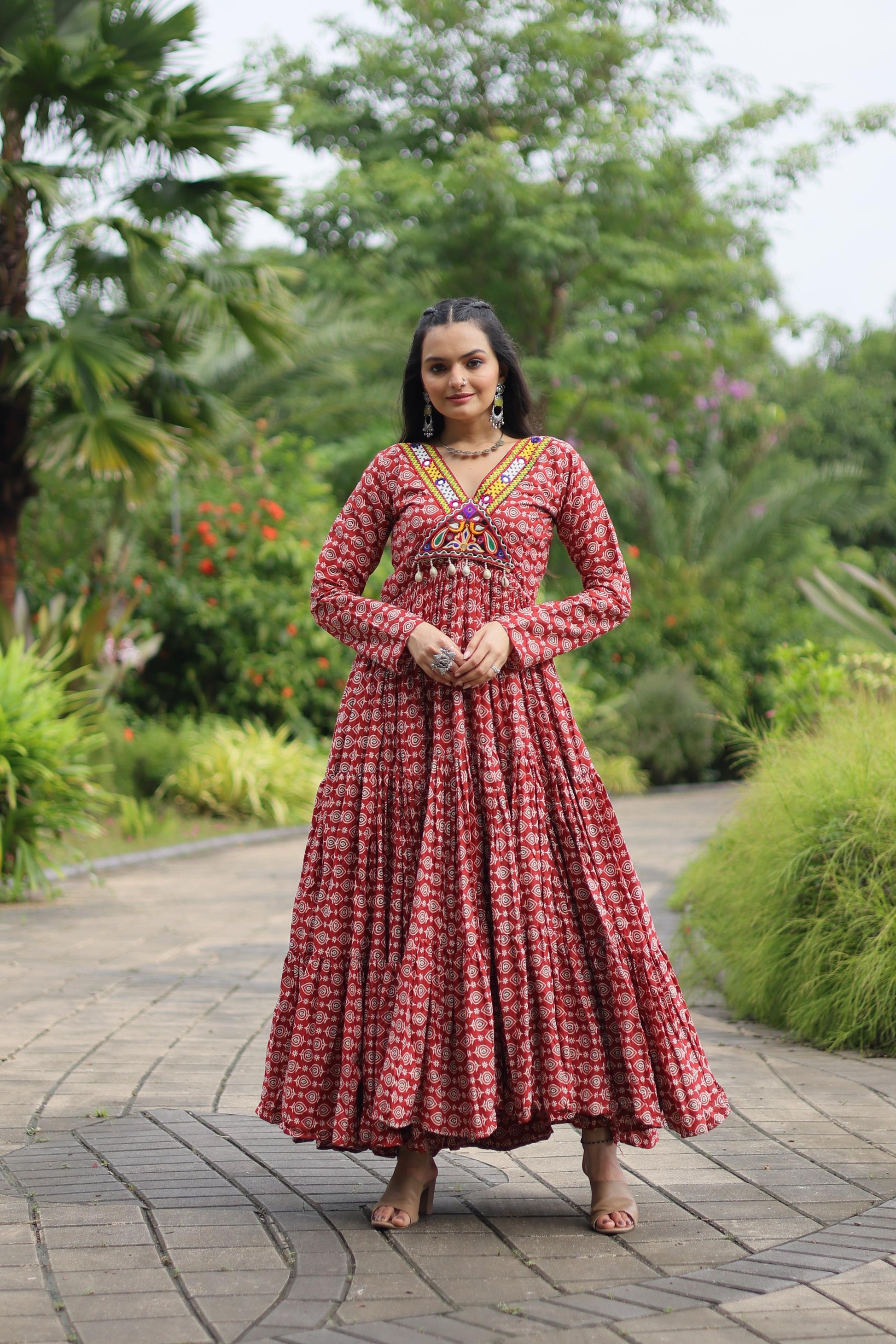 Women maroon cotton navratri gown
