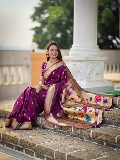 Wine color paithani silk saree online