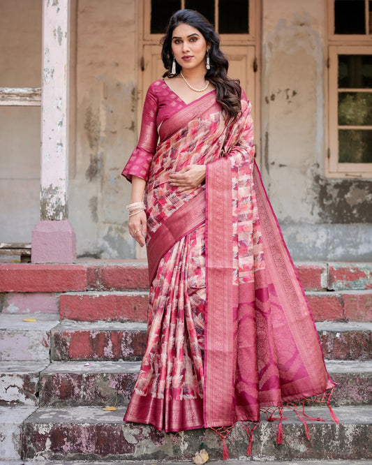 Pink color banarasi silk saree for women