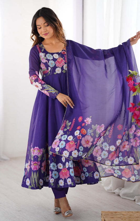 Purple color organza silk salwar suit for women