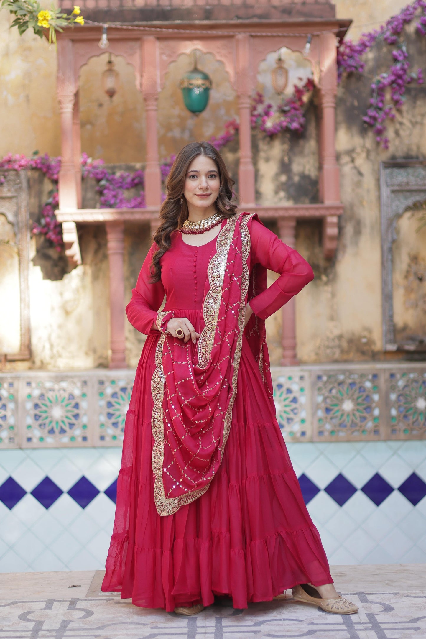 Pink color georgette gown for women online
